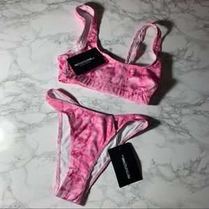 PrettyLittleThing Pink Tie-Dye Ribbed Bikini